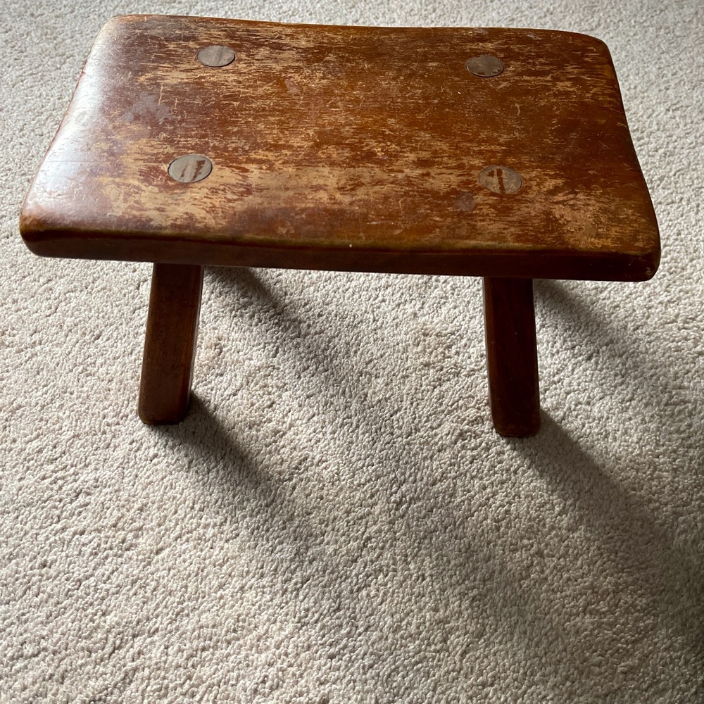 Antique wood Cushman milking stool